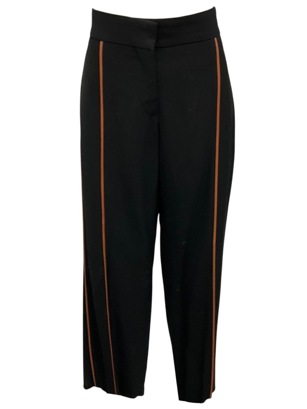 LOEWE BLACK / TAN LAMBSKIN LEATHER TRIMMED VISCOSE STRETCH PANTS